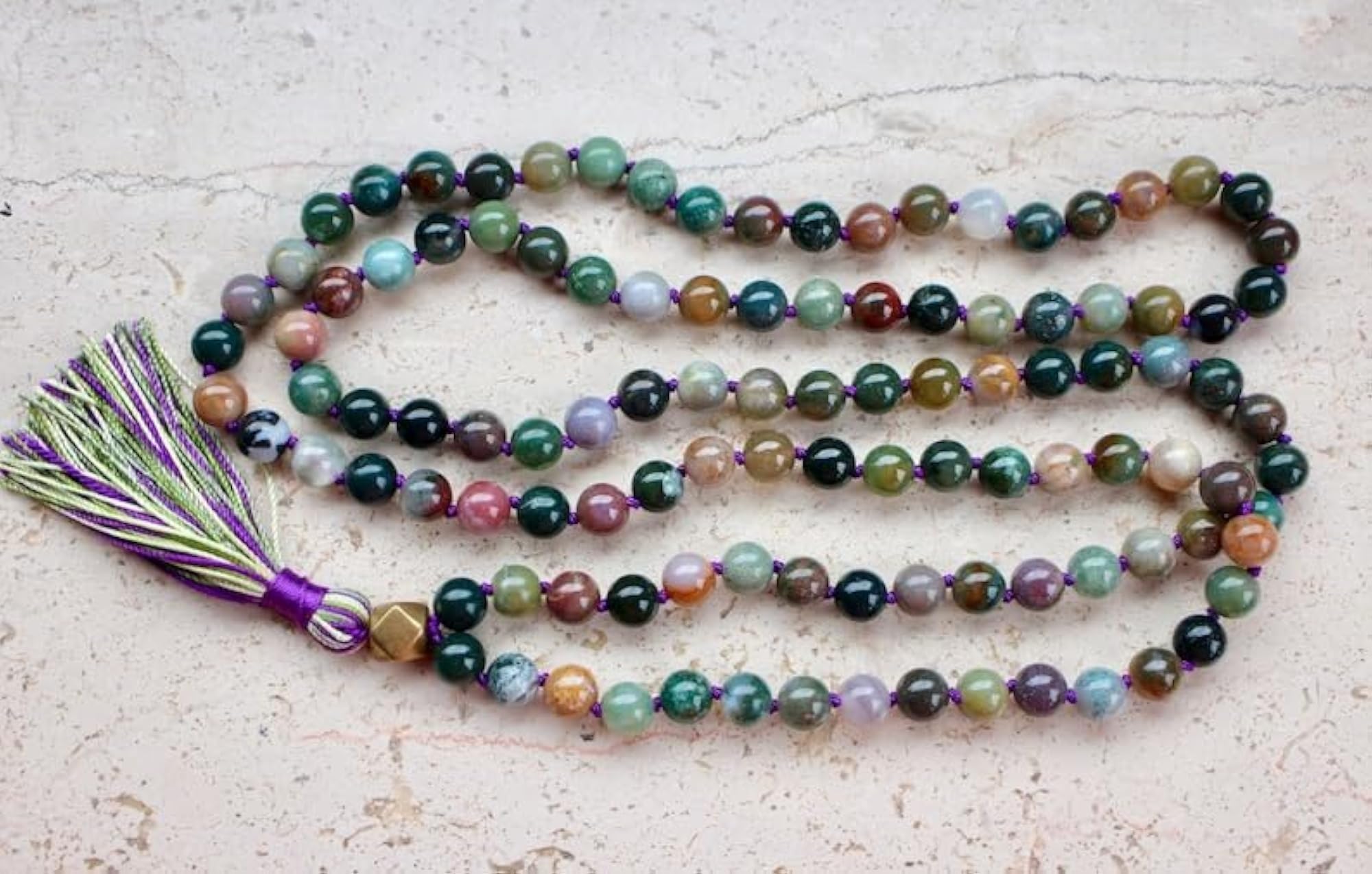 Natural Indian Agate 108+1 Bead Prayer Mala Necklace